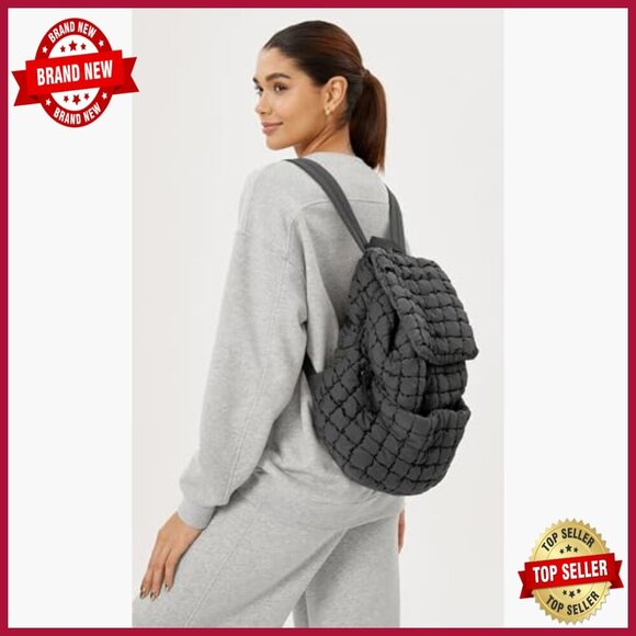 Lightweight Quilted Backpack with Drawstring Pockets for Travel Gym main image 5